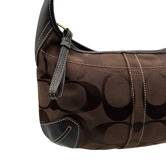 Coach Signature Canvas Hobo Shoulder Bag Leather Trim Y2K Style Brown Medium - Picture 5 of 16